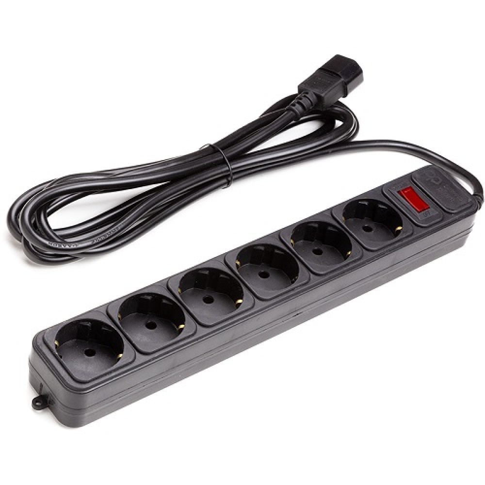 UPS-Rated Extension Cord 3m, 6 sockets, with switch black